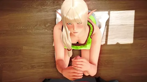 Lyriel the elf gets on her knees