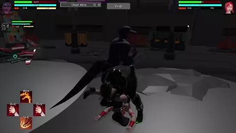 Lavender(Purple Lizard) and UnNatural(robo lizard) vs Ellie(2x stat Ai)