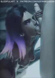 Sombra handjob and sucking balls