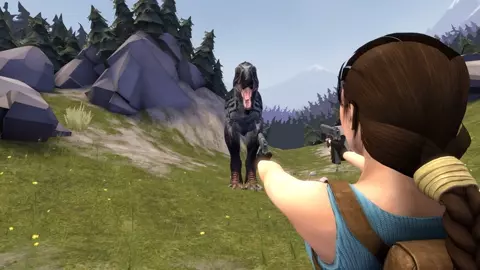 Lara croft vs t.rex by thelittleboot