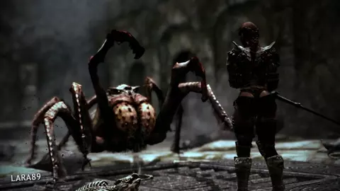 Dovahkiin gets "defeated" by a giant spider
